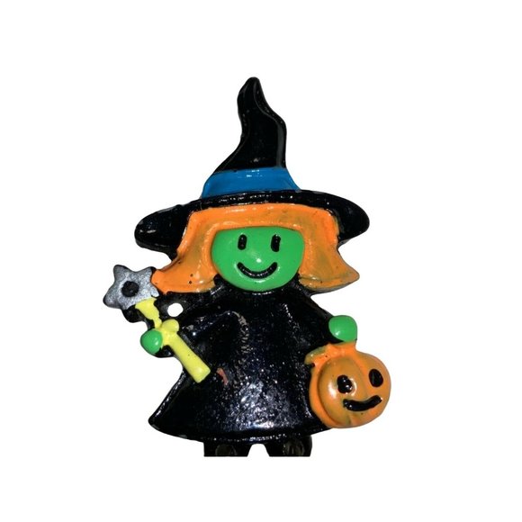 Halloween Witch Pin Brooch- Dangling Beaded Legs - Picture 2 of 6